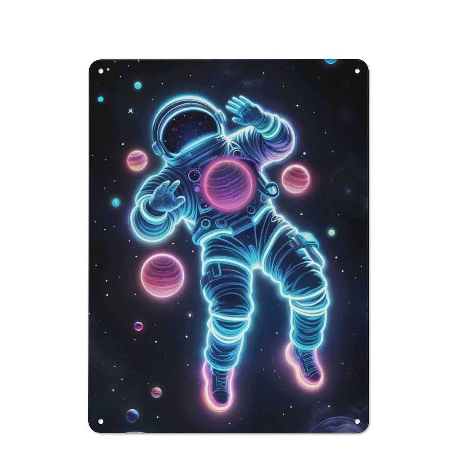 Junmoney Astronaut Neon Rustic Tin Sign 40X30cm Featuring For Garage Wall, For Vintage Wall Decor Fans, For Home Office And Studio Walls
