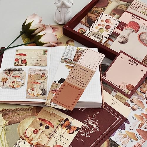 Image of Vintage Aesthetic Scrapbook Kit(346Pcs) Scrapbooking Supplies Kit with Bullet Junk Journal,Stationery,A6 Grid Notebook Journaling Gift for Girl (Red Mushroom), Paper