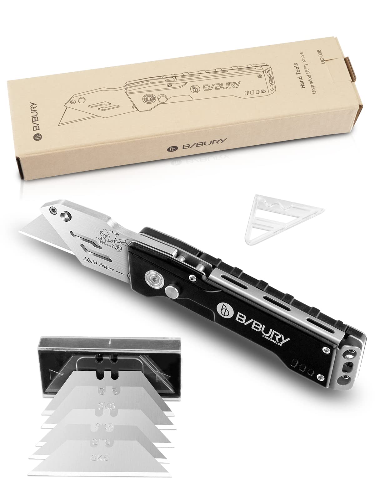 Taglierino Pieghevole Professionale, Coltello Multiuso Tascabile + 5 Lame SK5, Manico in Alluminio