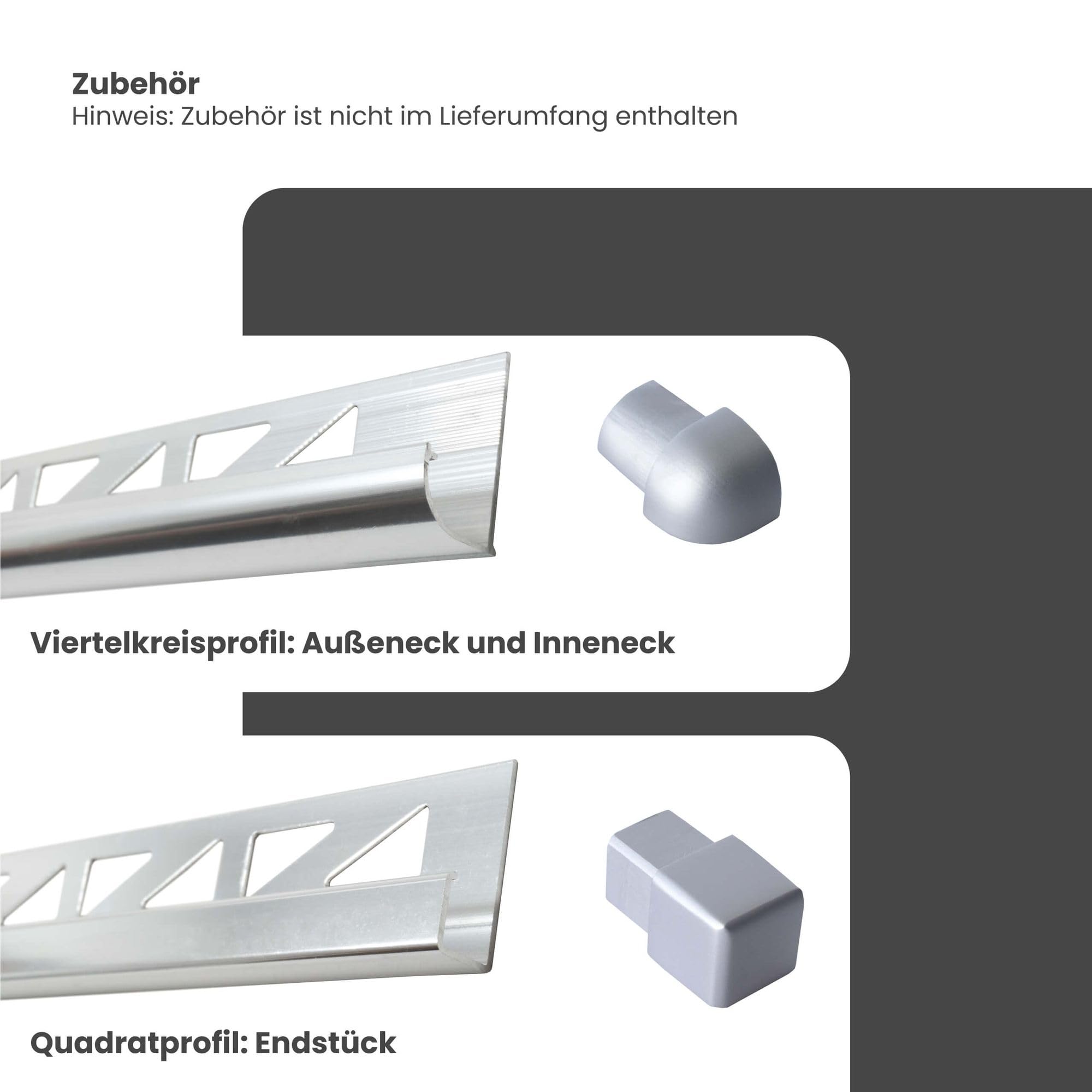 Fliesenschiene 2,5m x 10mm Eckprofil Quadratprofil Aluminium eloxiert Silber matt Fliesenprofil