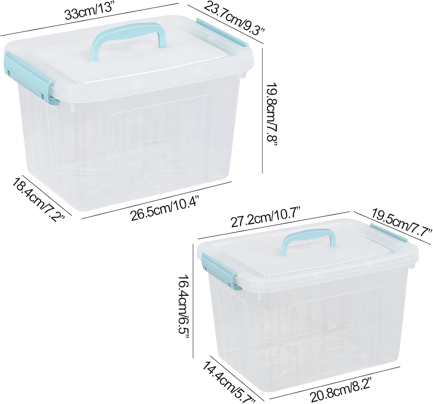Ggbin 2 Pack Clear Lidded Storage Box with Handle, 6 Quart & 12 Quart | Plastic Organizer Bins