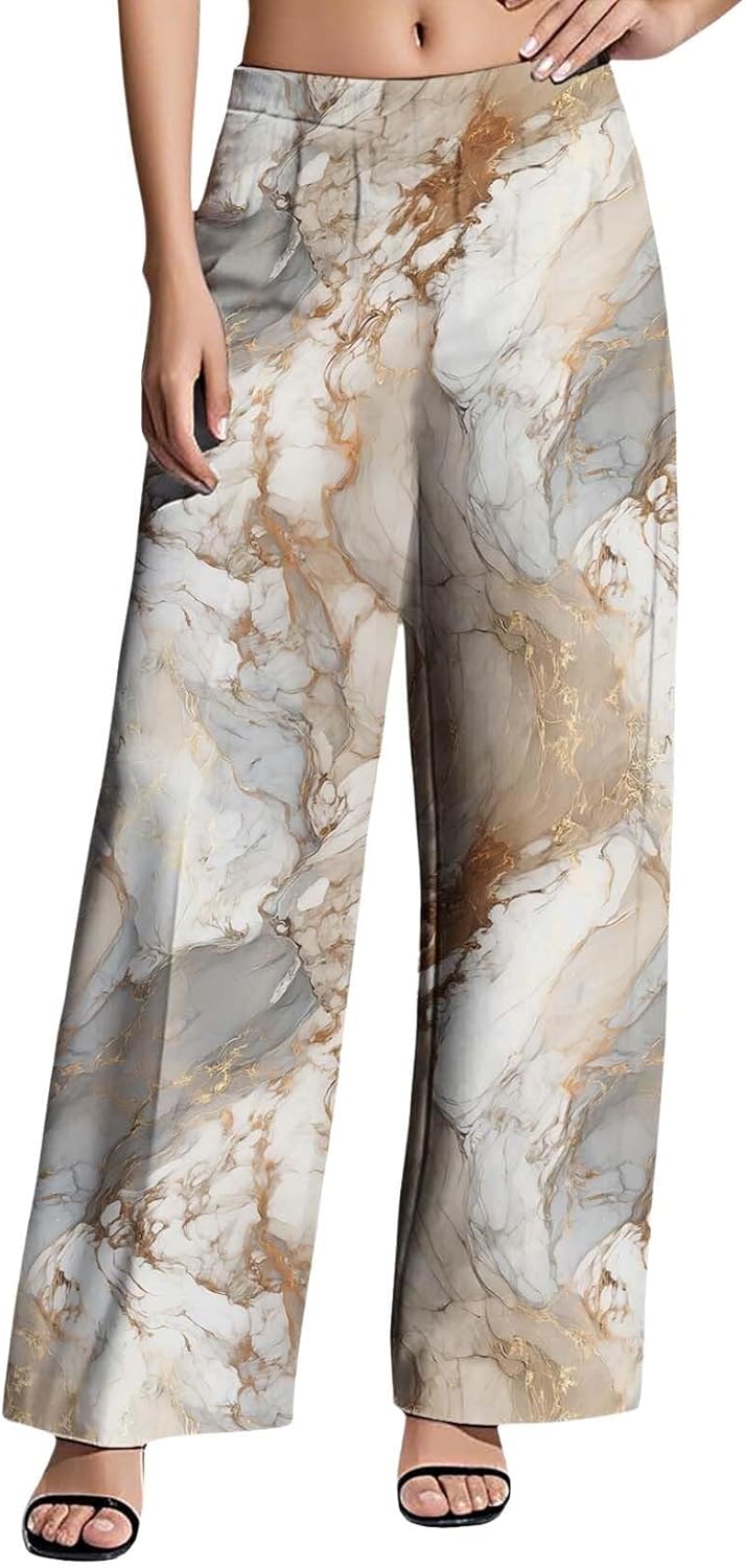 Womens Boho Wide Leg Patns Plus Size Floral High Waist Dress Capris Palazzo Baggy Flowy Beach Trousers Trendy