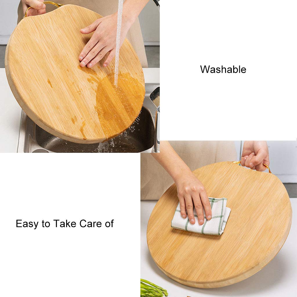 Tabla de Cortar Tabla de Cortar Redonda con asa para Cocina, Tabla para Cortar Pizza, Pan, Queso, Carne, Tres tamaños pequeños, 40 x 40 x 3 cm/15,74 x 15,74 x 1,18 Pulgadas