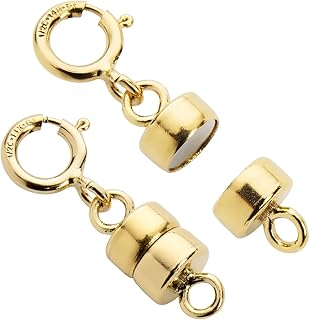 Jewelili Yellow Gold Filled Round Magnetic Clasp Converter | Converts Necklaces or Bracelets with Spring Ring Clasp | 2 Pieces | Gift Box Included | Timeless Fashion Jewelry Gift for Her