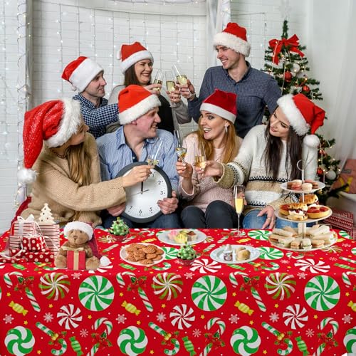 4 Pack Christmas Table Cloth Christmas Party Tablecloth Xmas Party Decoration Candy Themed Table Cover Xmas Table Cover with Christmas Candy Cane and Snowflakes 51 X 86 in – Image 8