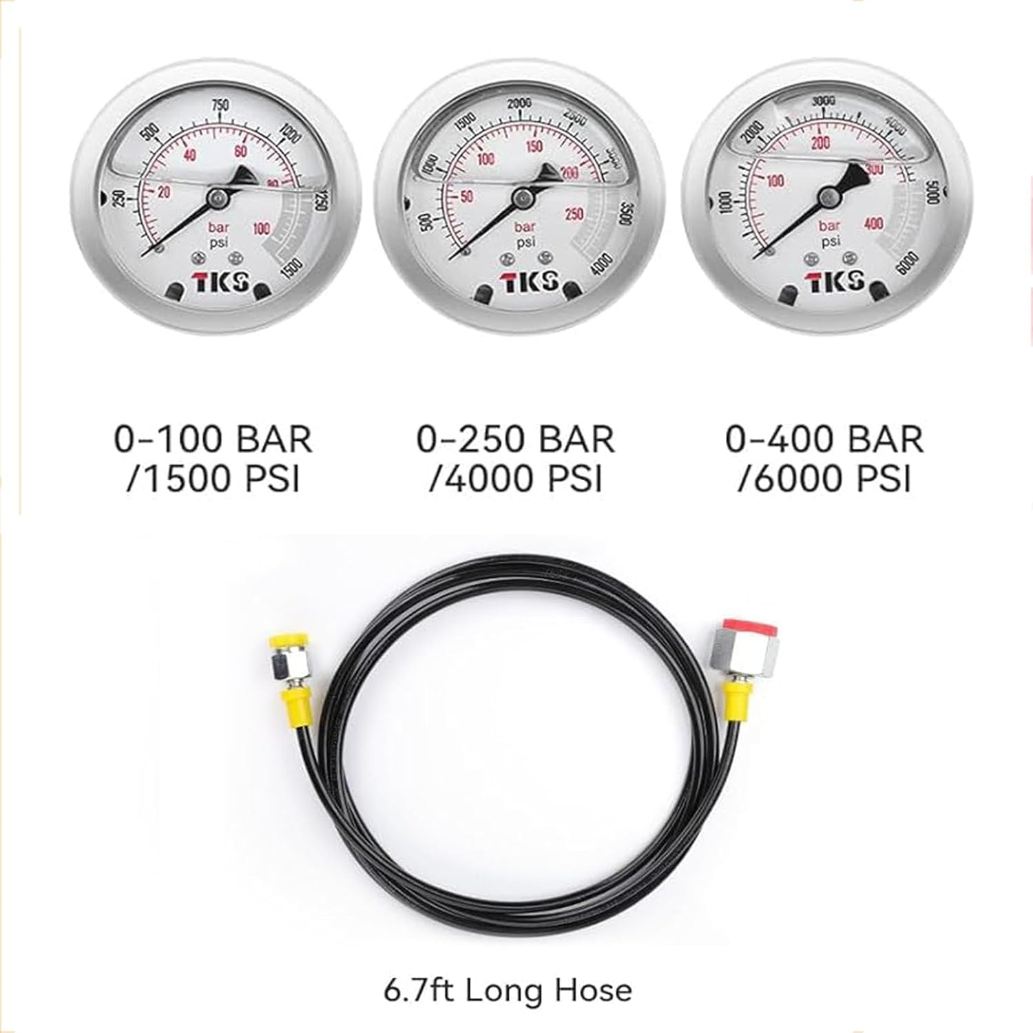 Nitrogen Accumulator Gas Charging Tools Gas Charging Hydraulic Nitrogen Pressure Test Kit,with 3 Pressure Gauge 1 Hoses and 7 Couplings