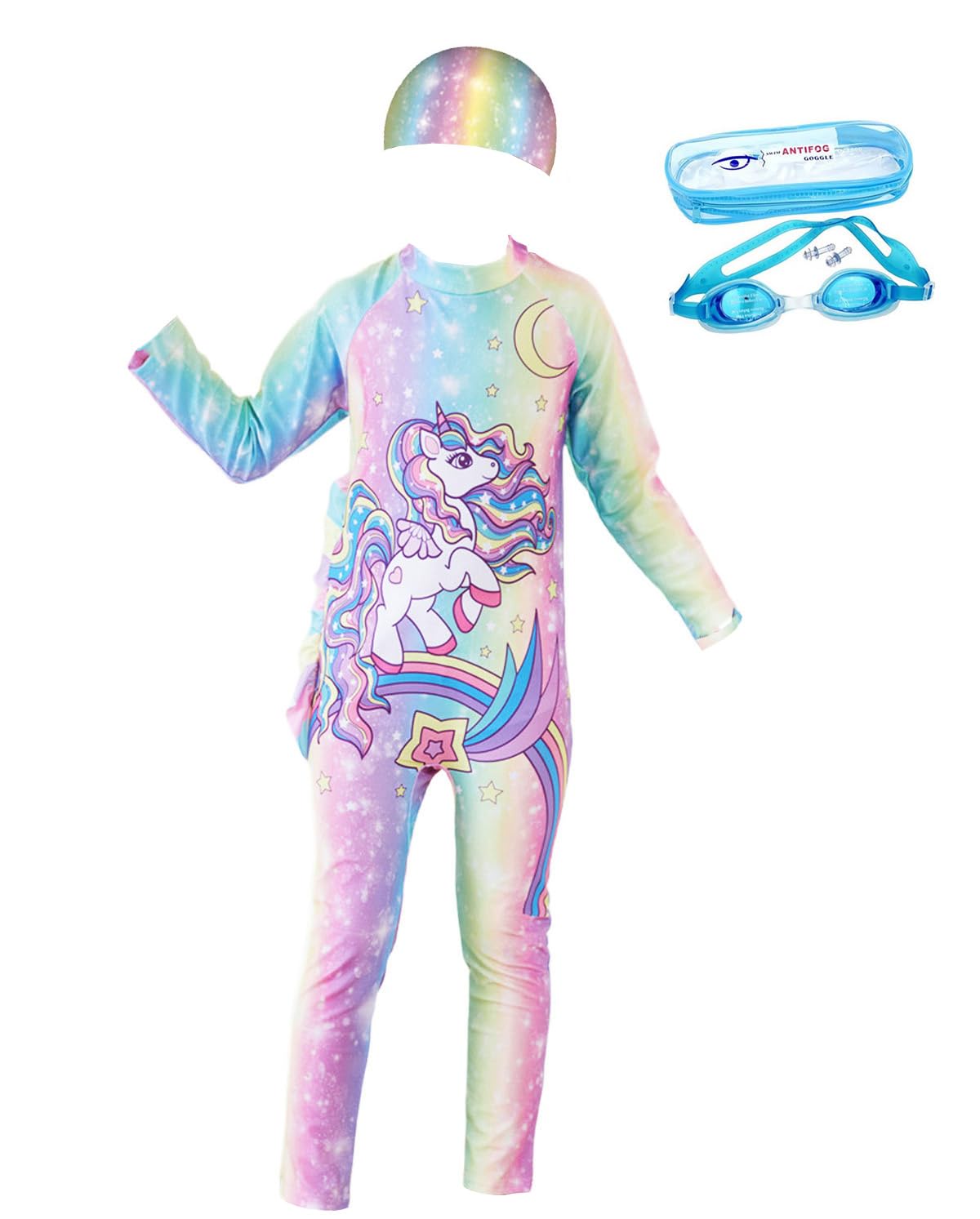 FancyDressWale Swimming Costume Full Body Coverage Bathing Suits for Girls wtih Goggles-image-40