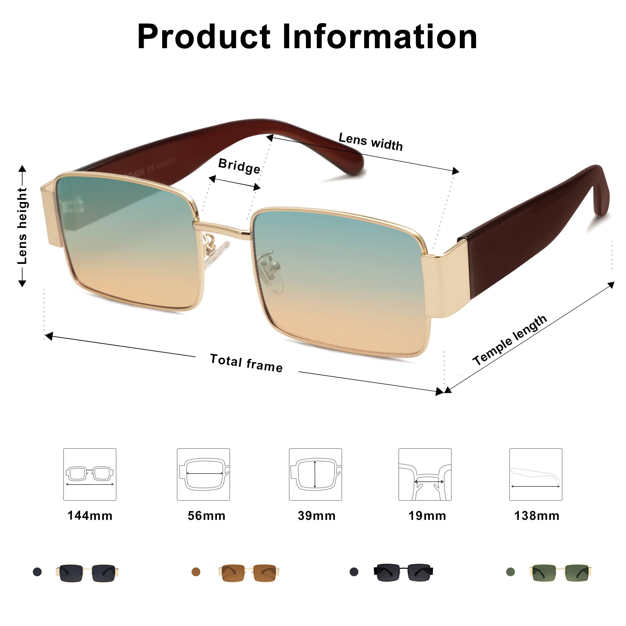 SOJOS Retro Fashion Rectangle Sunglasses Womens Mens Vintage Trendy Square Shades SJ1162