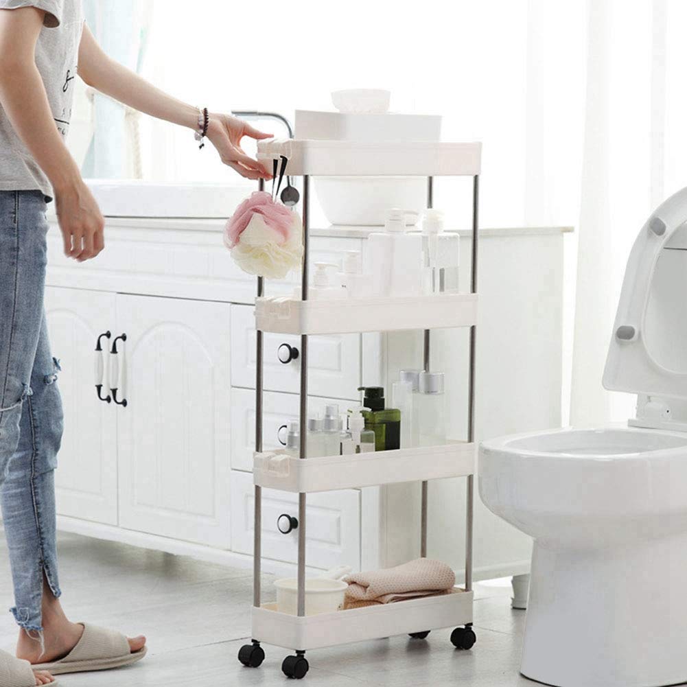 Scaffale portaoggetti da , organizer multistrato durevole per uso domestico, bianco, 3 strati, per bagno, , soggiorno (stile classico [bianco 4 ripiani]