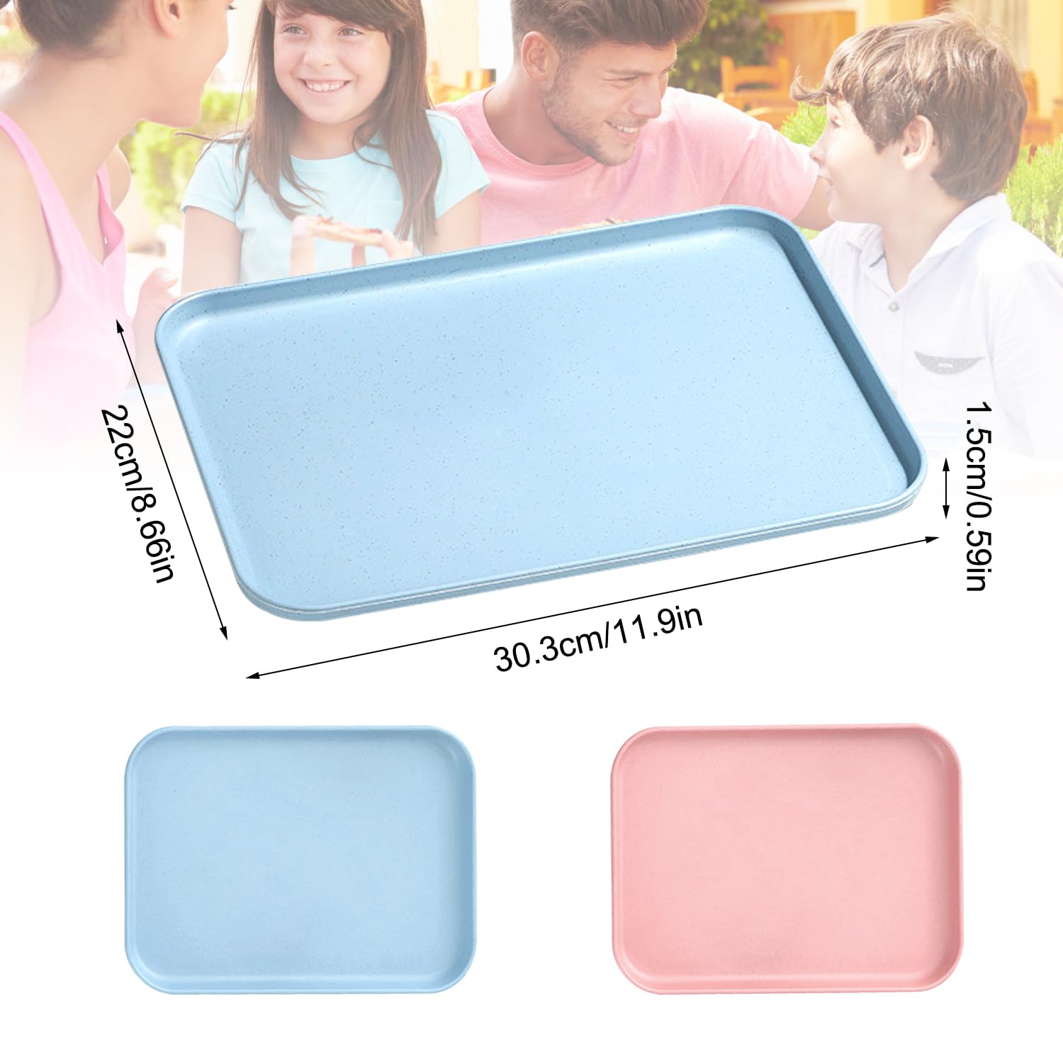 Pack De 2 Bandejas De Plástico Rectangulares Antideslizantes (30x22 Cm): Rosa Y Azul, Aptas Para Alimentos | Ideales Para Cocina, Salón O Cafetería