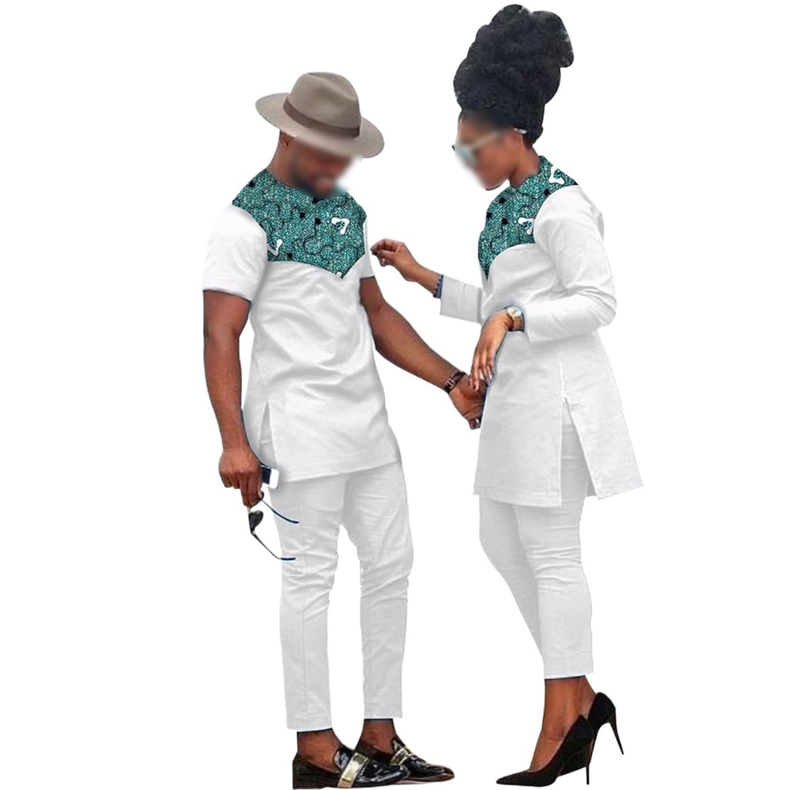 Sohyeqhn Unisex Style4 Couple African Clothes Dashiki Women Bodycon Long Dress Men Outfits Robes Shirts Pants Hat Set(,Medium_women)