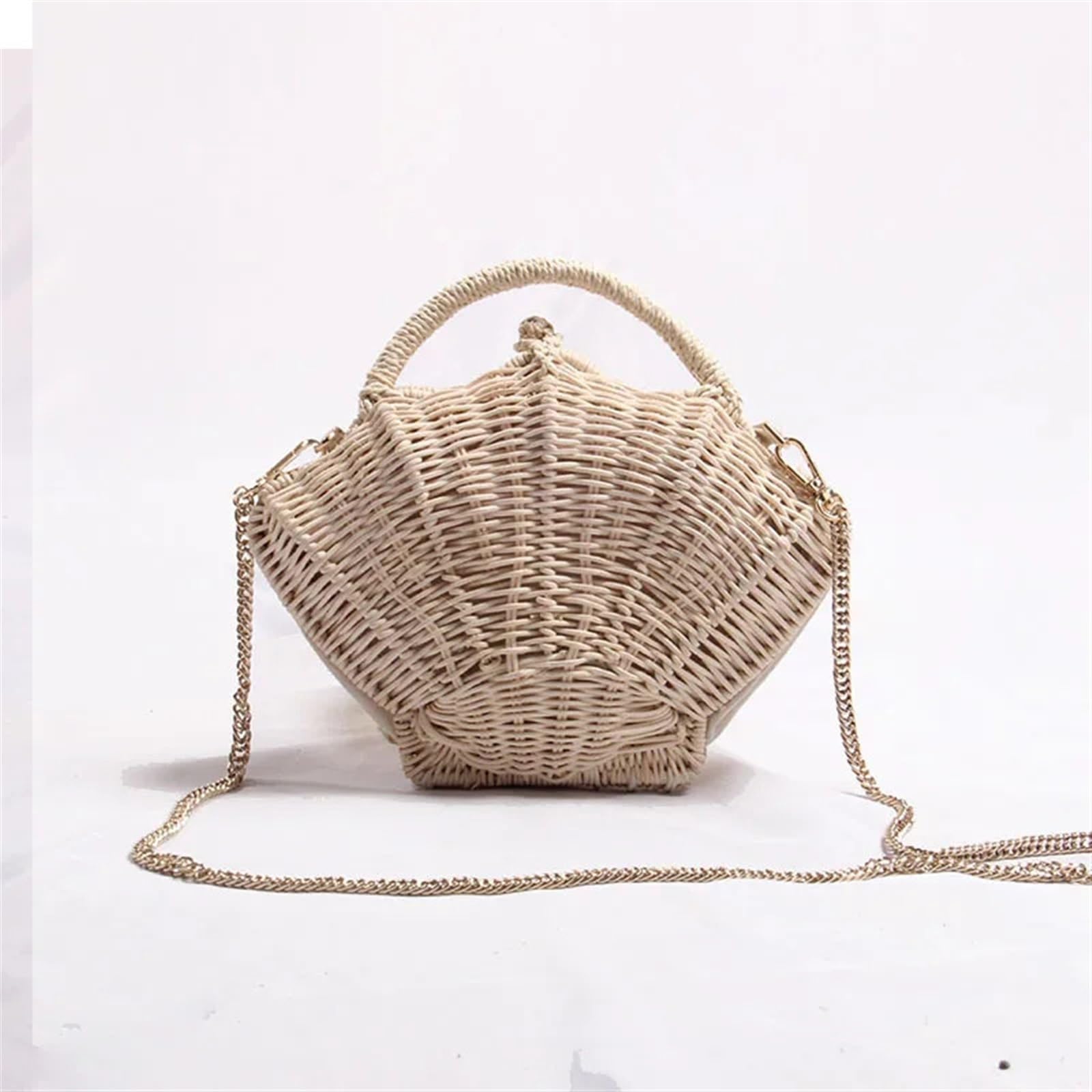 Rattanowa torba w kształcie muszli | Przenośna torba na ramię z papierowego rattanu na wakacje na plaży(Rattan)