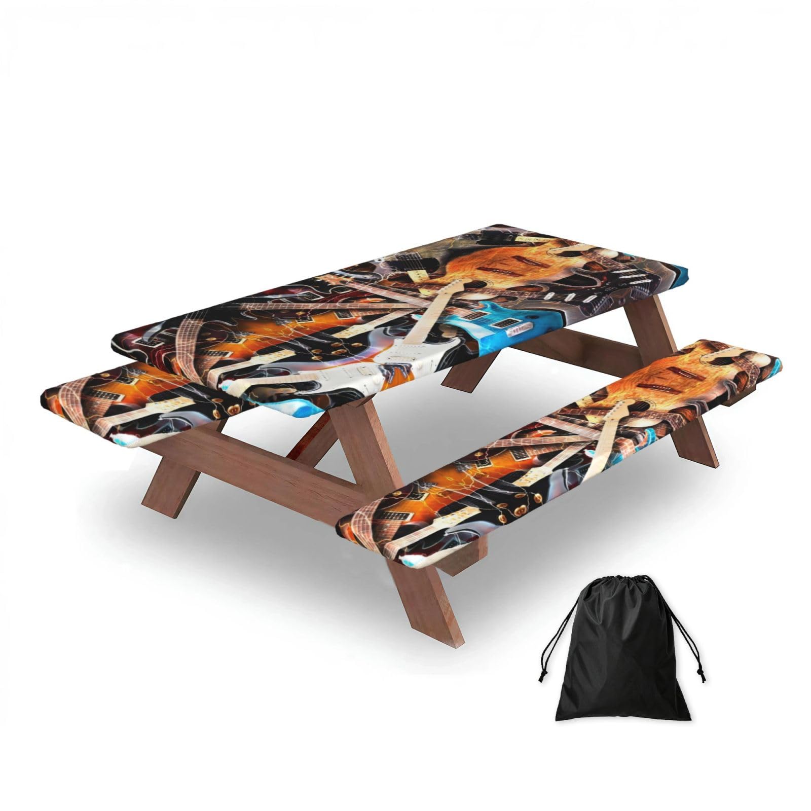 Zqytgfdc Black Magic Electric Guitar Music Rectangular Water-Repellent Picnic Tablecloths, Outdoor Camping, Picnic, Bbq
