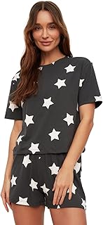 Trendyol Women 100% Cotton Star Patterned Tshirt-Shorts Knitted Pajama Set THMSS22PT0501 Pajama Set (pack of 2)