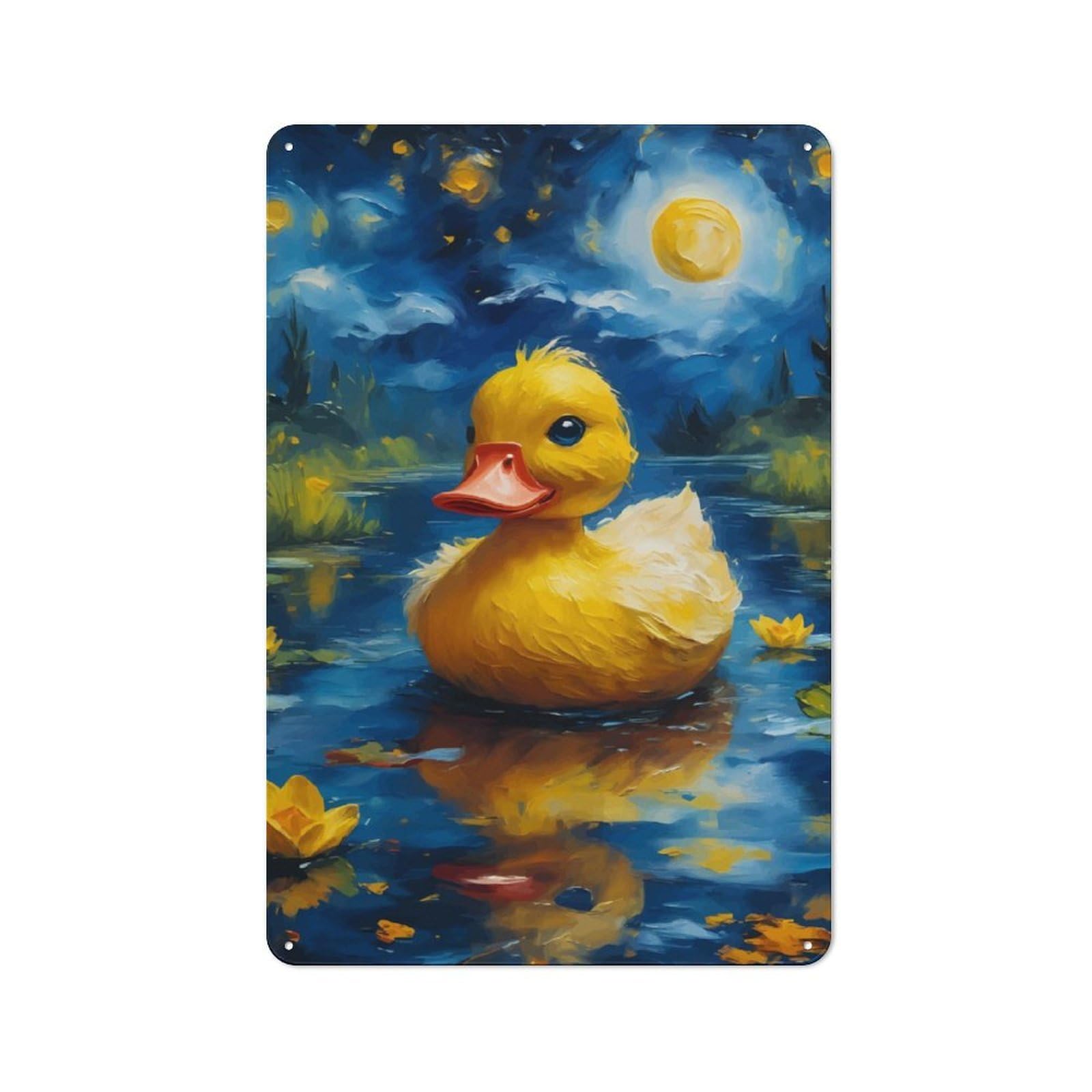 Junmoney Duck And Starry Night Printed Metal Sign 30X20cm For Lounge Or Reading Corner, A Winter Wall Decor Update For Reading Corner Decorators