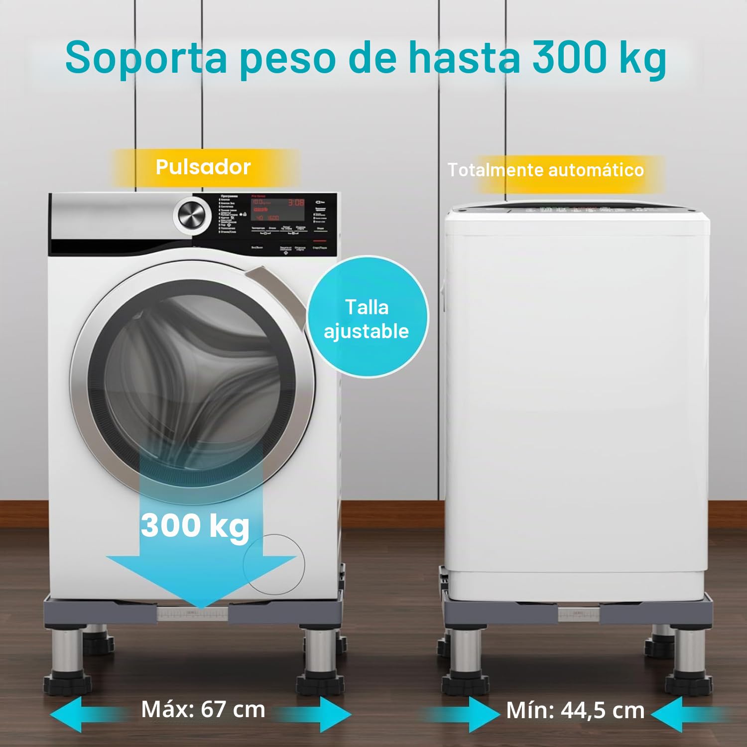 DEWEL Base para Lavadora, Base Ajustable para Frigorífico, Lavavajillas, Congelador, Mueble de Cocina y Electrodomésticos Estáticos (Ajustable 45-67 cm, Altura 13-17 cm)