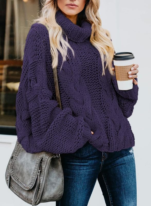 Image of Dokotoo Womens Sweaters Turtleneck Cable Knit Chunky Pullover Fall Outfits
