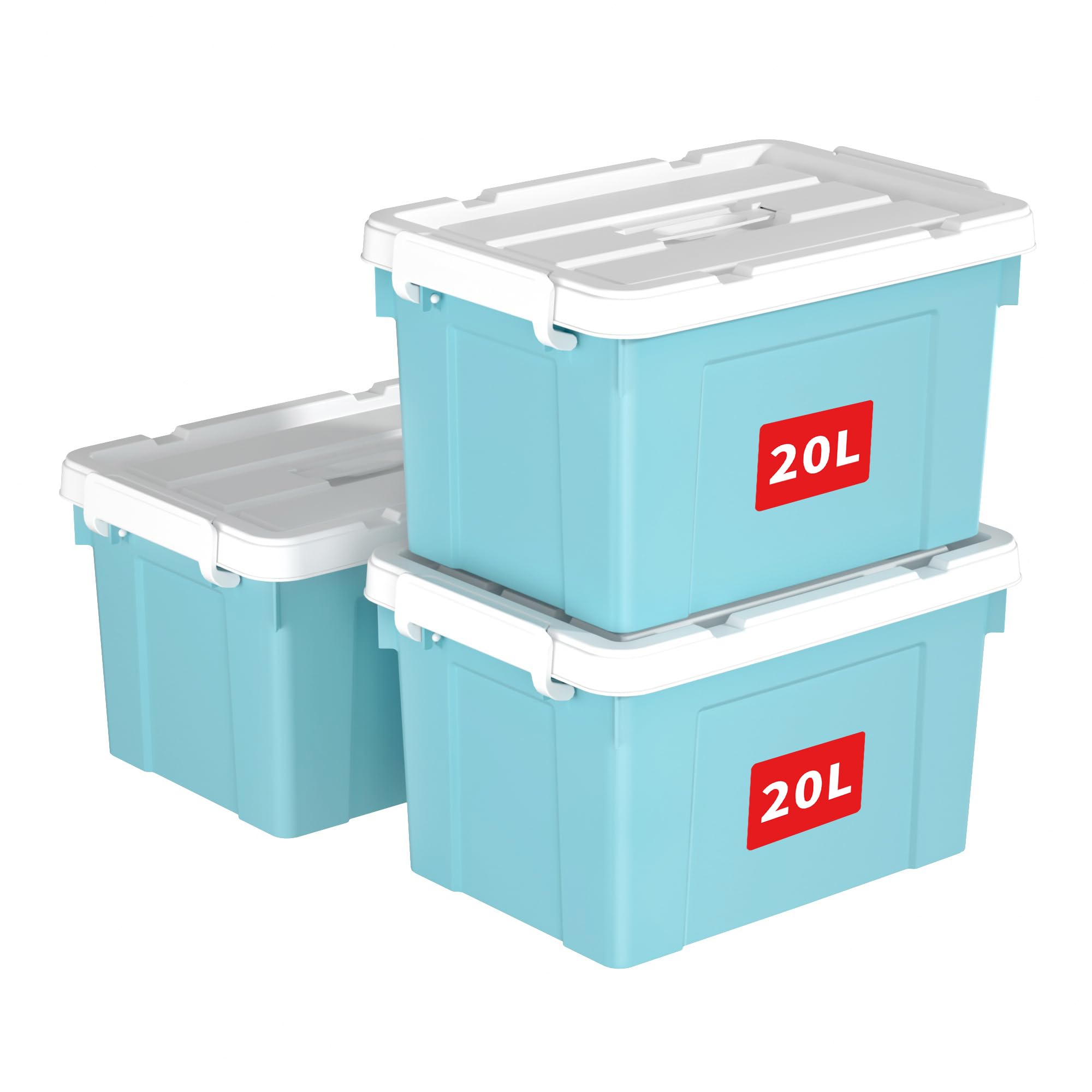 Cetomo 20L*3 Storage Boxes, Carry Plastic Storage Box with Lids, Organizing Container with Handle and Secure Latching Buckles, Stackable, Nestable, Tote Bin for Home Office Clothes, 20L-3Pack, Blue — image 1