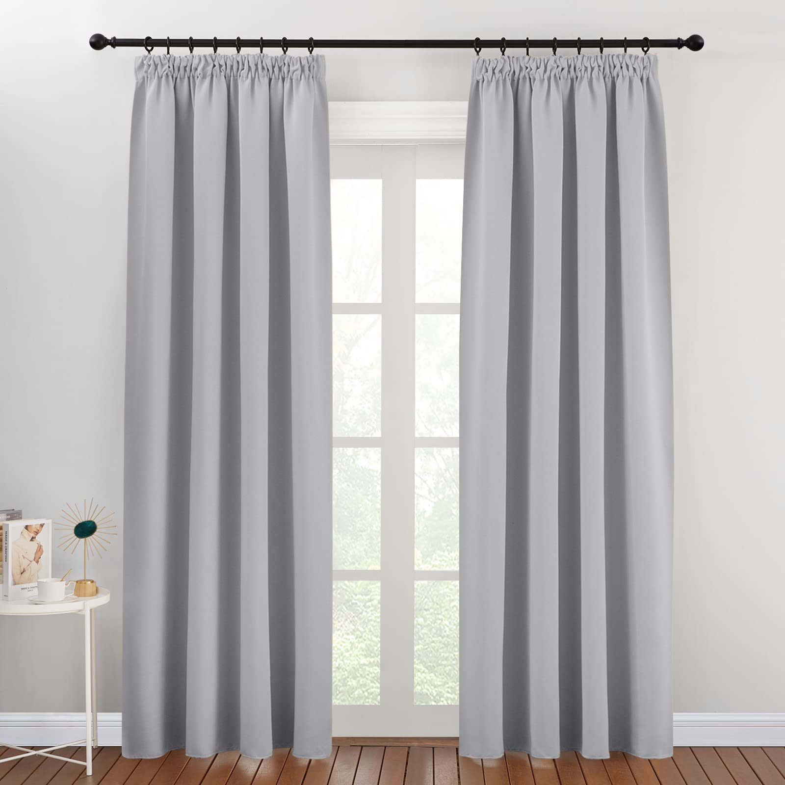PONY DANCE Tende Termiche Isolanti per Interni con Fettuccia 2 Pezzi 140x220 cm Curtains Decorazione Tenda Oscurante per Salotto e Camera da Letto, Grigio Chiaro