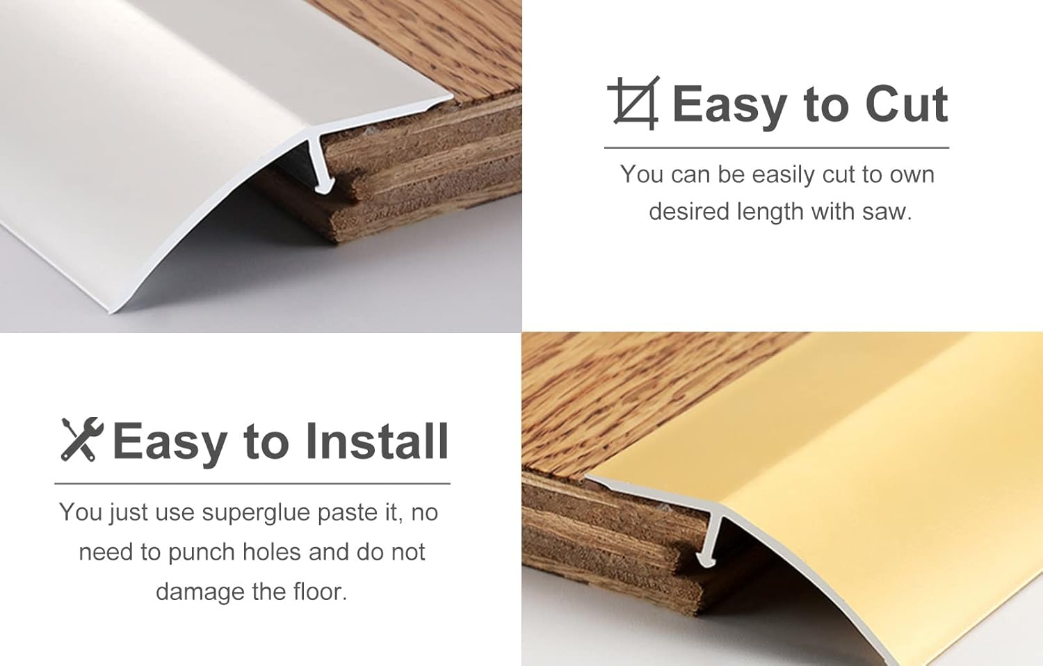 REMYS Doorway Uneven Floor Transition Strip, Metal Floor Threshold Strip Interior Carpet Edge Transition Bars Decorative Wood/Vinyl Floor Covering for Carpet Floor Easy Installation (Color : Silver)