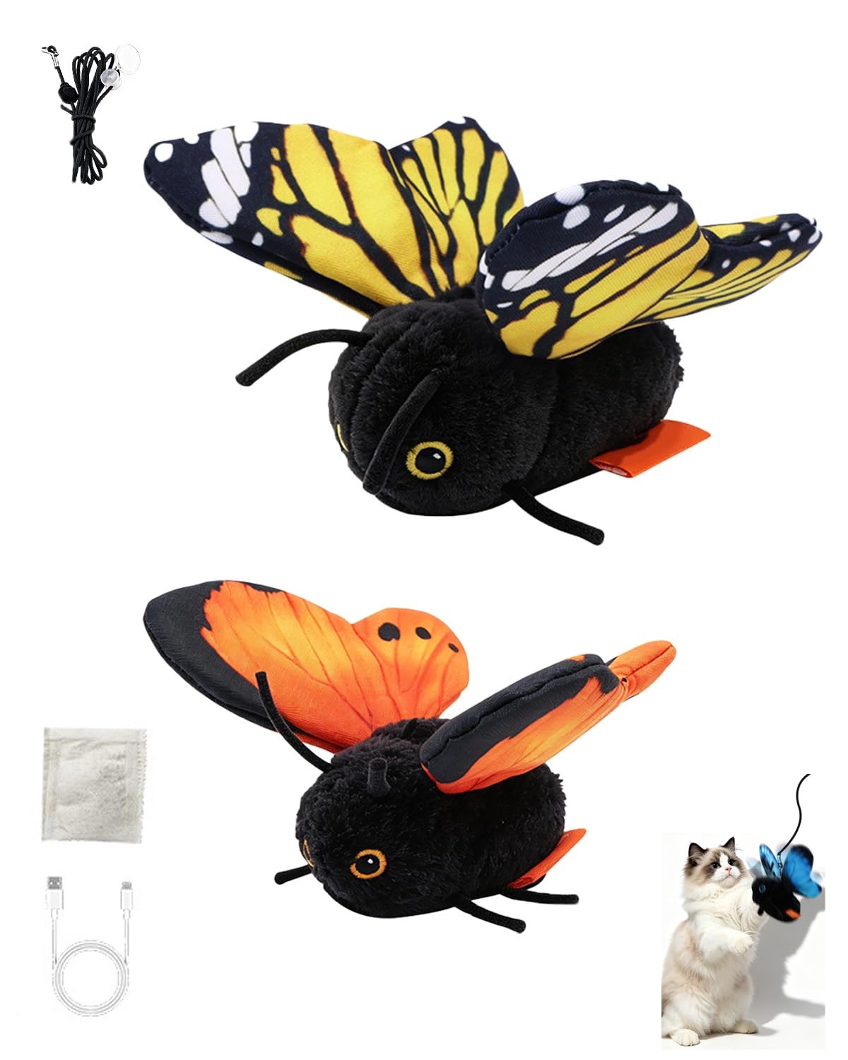Smart Sensing Flapping Butterfly Toy for Cats Rechargeable Interactive