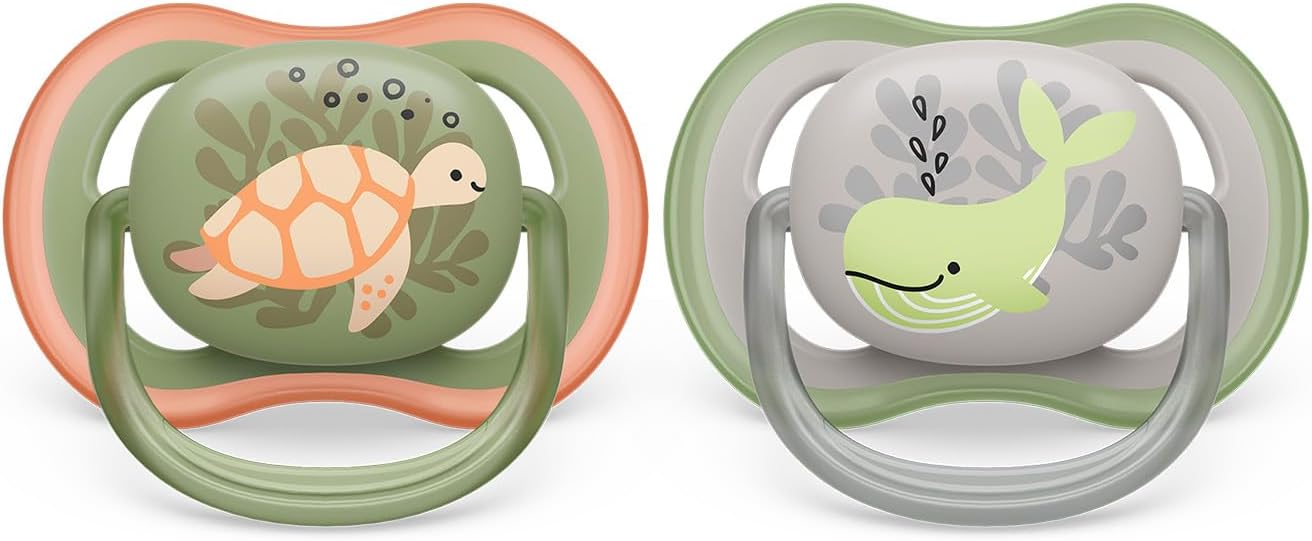 AVENT Philips Ultra Air Soother - 2 x Light, Breathable Baby Soothers for Babies Aged 6‑18 Months, BPA-Free with Steriliser Carry Case (Model SCF085/60)