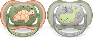 Philips Avent Ultra Air Soother - 2 x Light, Breathable Baby Soothers for Babies Aged 6‑18 Months, BPA-Free with Steriliser Carry Case (Model SCF085/60)