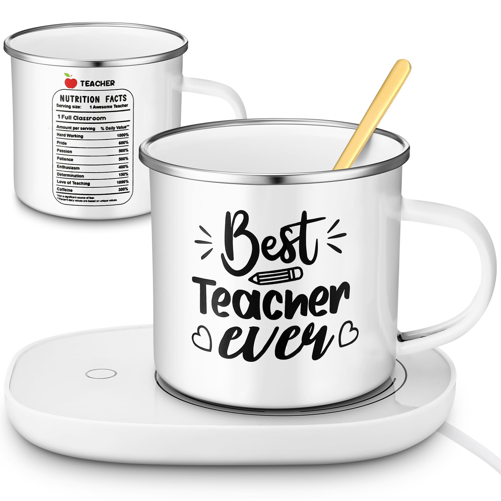 Juego de regalos de agradecimiento para profesores, taza de café de cerámica con calentador de tazas y cuchara de acero inoxidable, Día del Maestro, Día del Padre, Día de la Enfermera