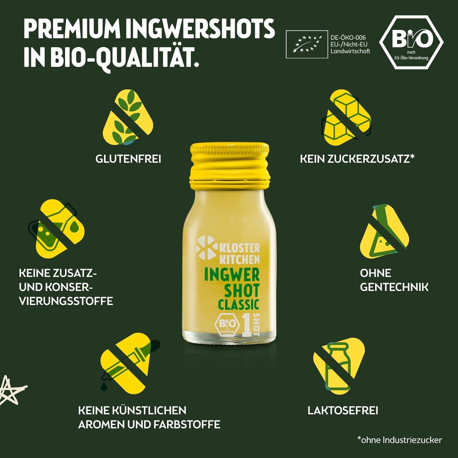 Kloster Kitchen Bio Ingwer Shots Adventskalender 2025 - Weihnachtskalender mit 35 Shotportionen - Bio-Getränke vegan