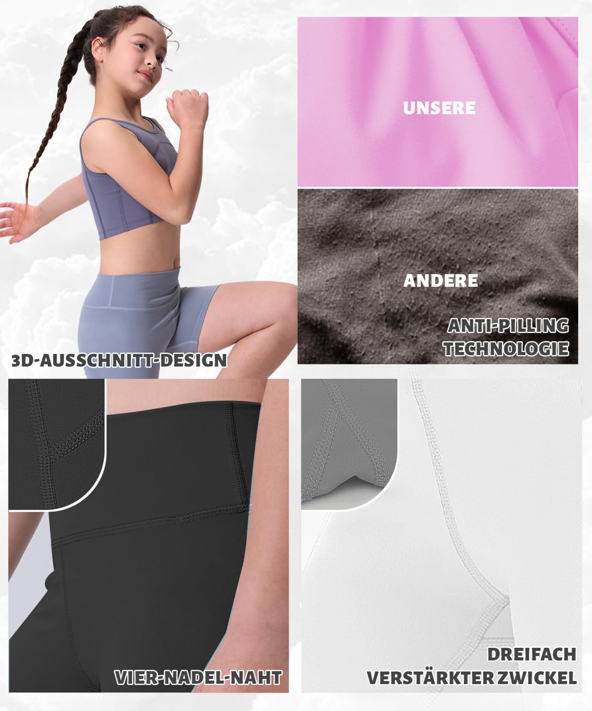 3er Pack 4in Mädchen Shorts – Stretch Kurze Leggings für Kinder, Elastische High-Waist Scrunch-Radlerhose für 6-16 Jahre