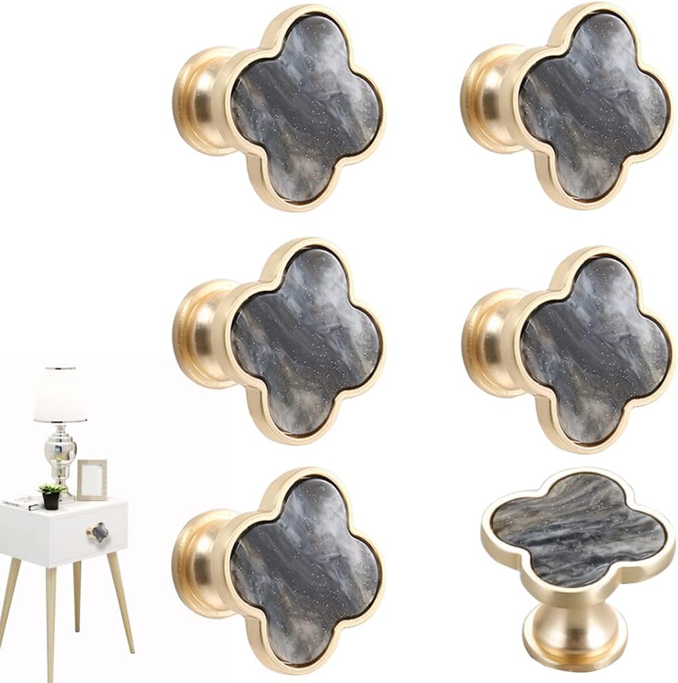 6 Pcs Clover Knobs Dresser Cabinets Kitchen Cupboard Pulls Drawer Wardrobe Shoe Cabinet Jewelry Box Pulls Furniture Coffee Table Single Hole Door Handles(Pink)