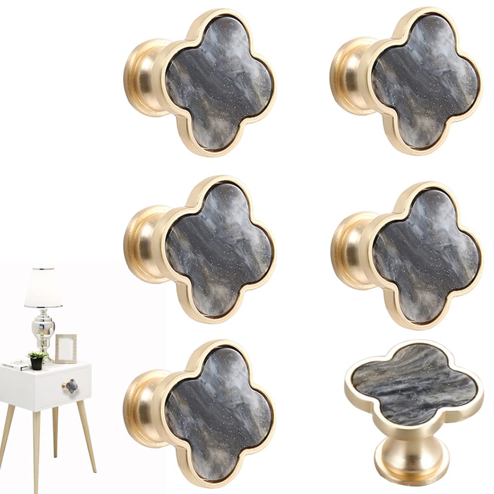 CPELLESSE 6 Pcs Clover Knobs Ink Painting Cabinet Drawer Knob Cupboard Knobs for Home Bathroom Cabinet Handles Multi-Purpose Pulls Zinc Alloy Knobs(