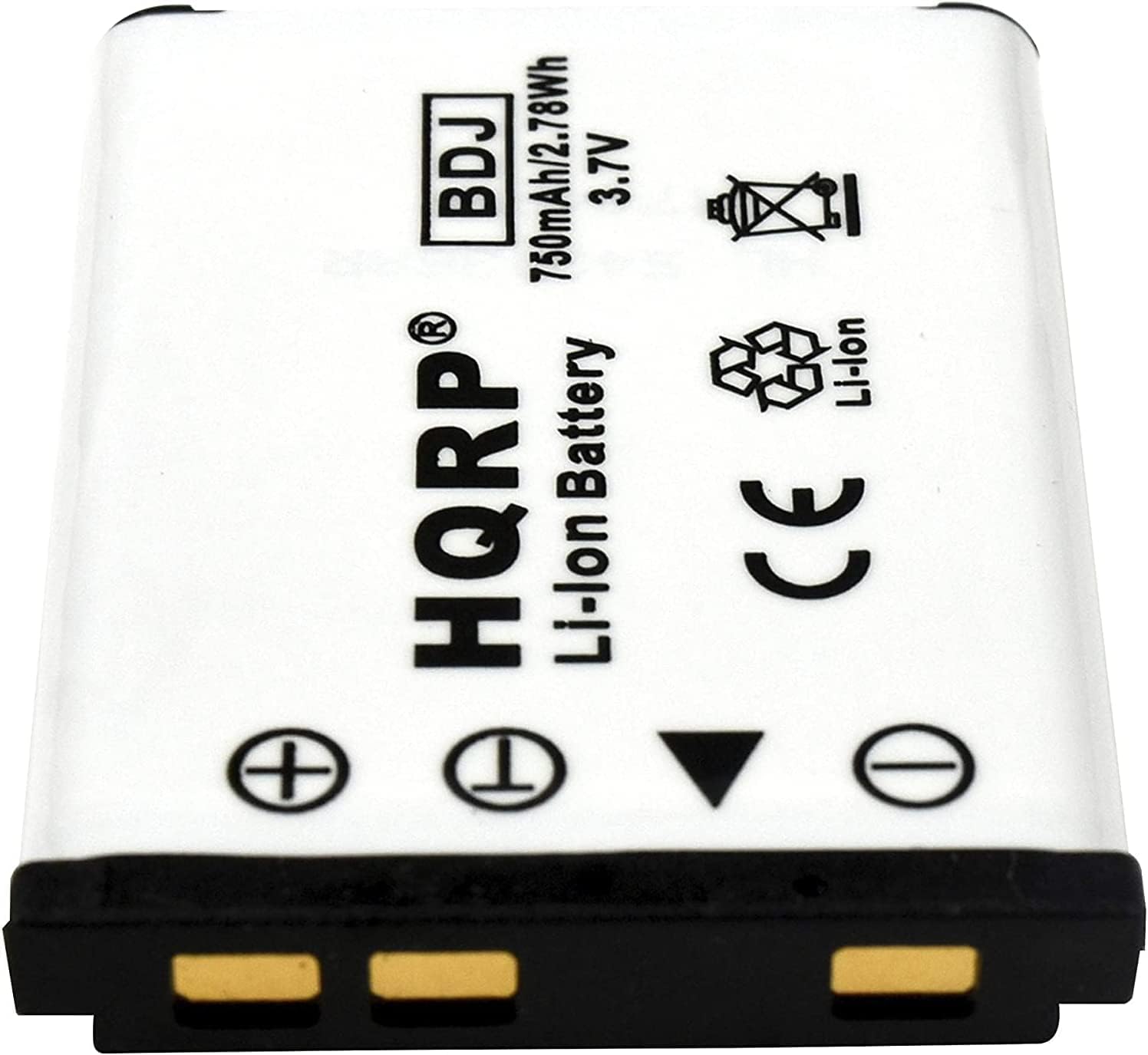 Close-up of HQRP Li-Ion battery showing brand, voltage, and capacity
