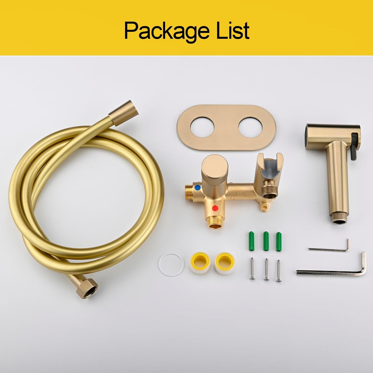 Handheld Bidet Sprayer Set Concealed Hot and Cold Bidet Spray for Toilet with Brass Valve Warm Water Round Bidet Attachment Set for Feminine Hygiene, Pets and Baby Diaper Wash, Brushed Gold