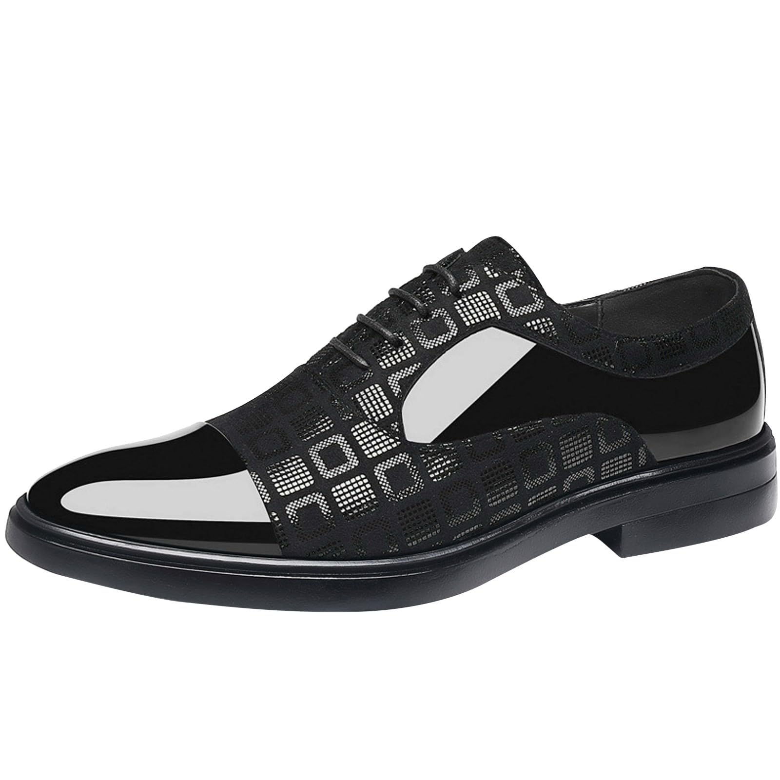 Scarpa da uomo in pelle artificiale alla moda, scarpa città brogues elegante scarpa in pelle con lacci, vestirsi a tacco basso, casual urbano commerciale per il lavoro formale