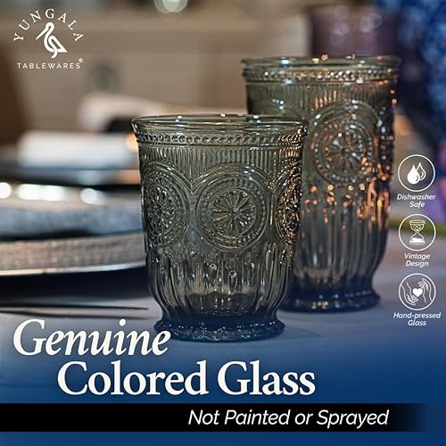 Miniatura 5 de Yungala Juego de 6 vasos de vidrio negro para beber humo, vasos de agua de 8 onzas, vasos de vidrio vintage texturizados aptos para lavavajillas