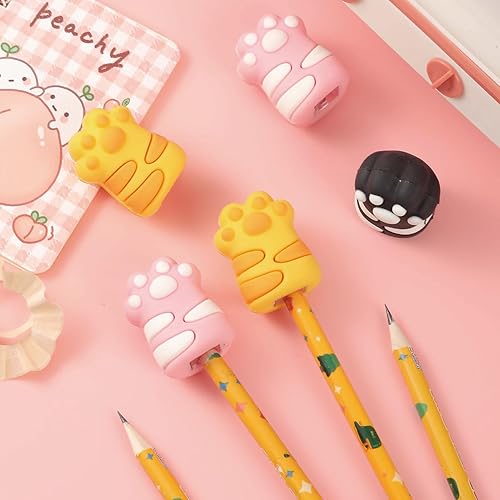 Miniatura 2 de 3 sacapuntas Kawaii de PVC con garra de gato, pequeño sacapuntas manual para suministros escolares y de oficina