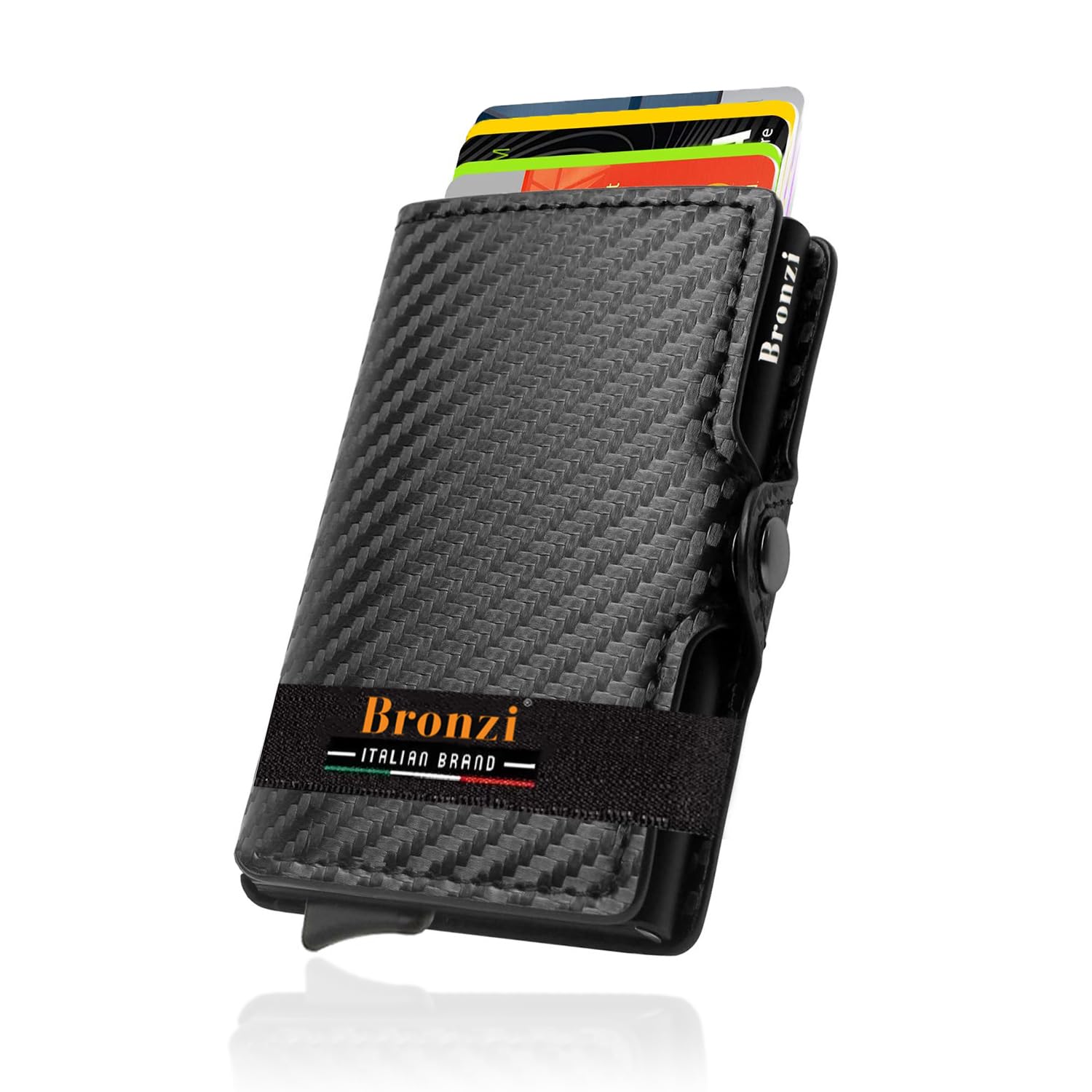 Bronzi® Portafoglio Uomo Slim Piccolo | Portacarte Uomo Donna Portatessere Porta Carte Di Credito | Portafogli Mini Protezione RFID con Portamonete | Box Regalo - Brand Italiano