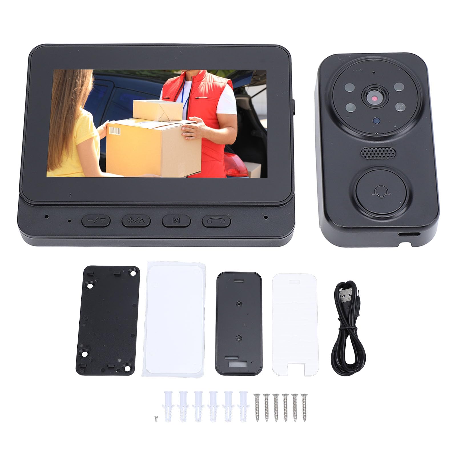 Kamera Wideodomofonowa 8 MP 1080P HD, 4,3-calowy Wizjer do Drzwi Kamera Przeziernikowa, Szeroki Kąt Widzenia, Noktowizor HD, Wbudowany Głośnik i Mikrofon, Domowa Kamera