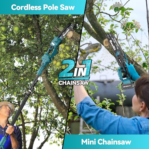 Image of SEESII 2 in 1 Cordless 8 inch Pole Saw & Mini Chainsaw with 3 Batteries