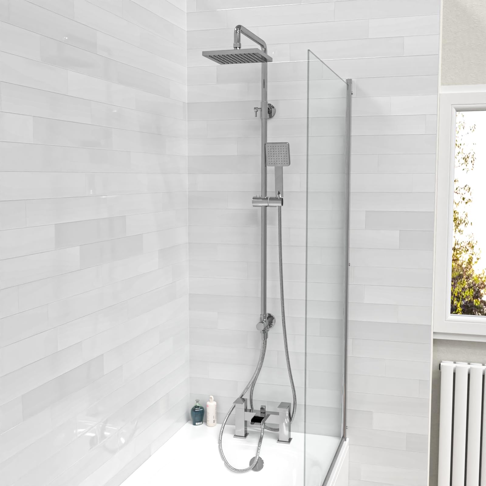 Nes Home Chrome Square 2 Ways Exposed Shower Mixer Riser Rail & Handset