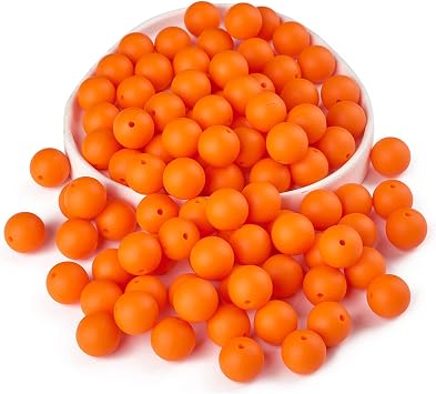 Ornaland 100 Pcs 15mm Silicone Beads Bulk Round Silicone Beads for Keychain Making Pens Bracelets Lanyards and DIY SuppliesOrange
