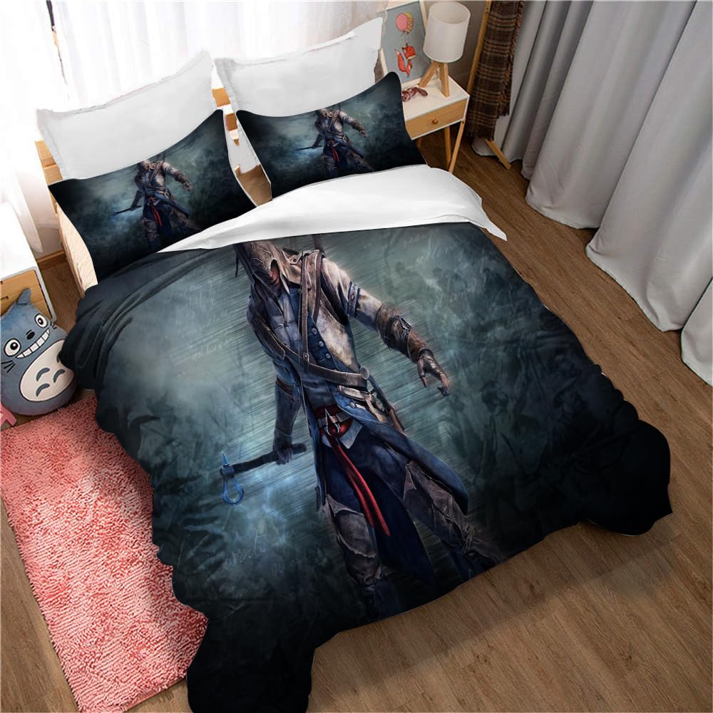 Ste-X Assassin's Creed 01 Assassin's Creed Duvet Cover Set Red Blue Includes 2 Pillowcases (135X200cm(Single),)