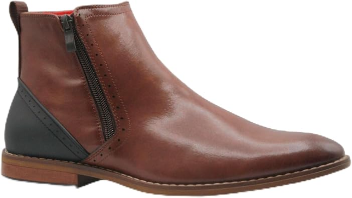 Jazame Mens 49904 Leather Lined Double Zip Cap Toe Dress Bootie Ankle Boots