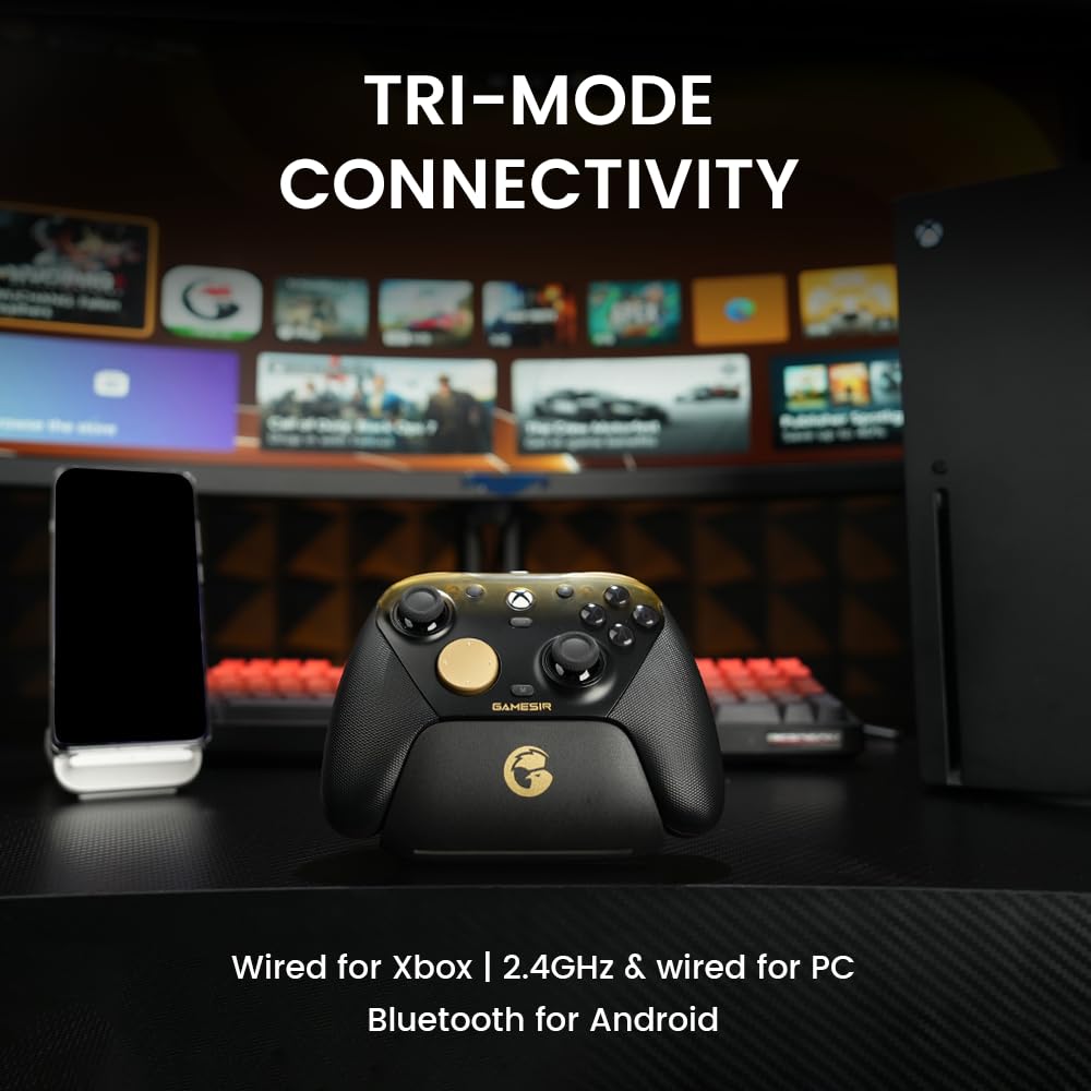 GameSir G7 Pro Controller 1000Hz con Stazione di Ricarica per Xbox Series X|S, Xbox One, Windows 10/11 & Android – Joystick TMR, Grilletti Regolabili & 4 Pulsanti Programmabili – Oro