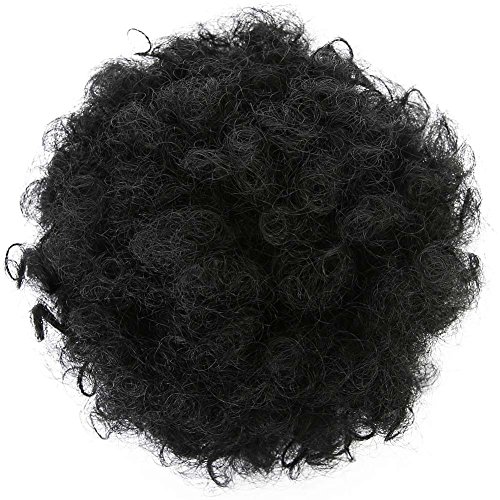Armmu 8Inch Short Afro Kinky Curly Hair Updo Wrap Synthetic Hair Drawstring High Puff Ponytail Hair Extension Afro Bun for Natural Hair With 2 Clips(Black)