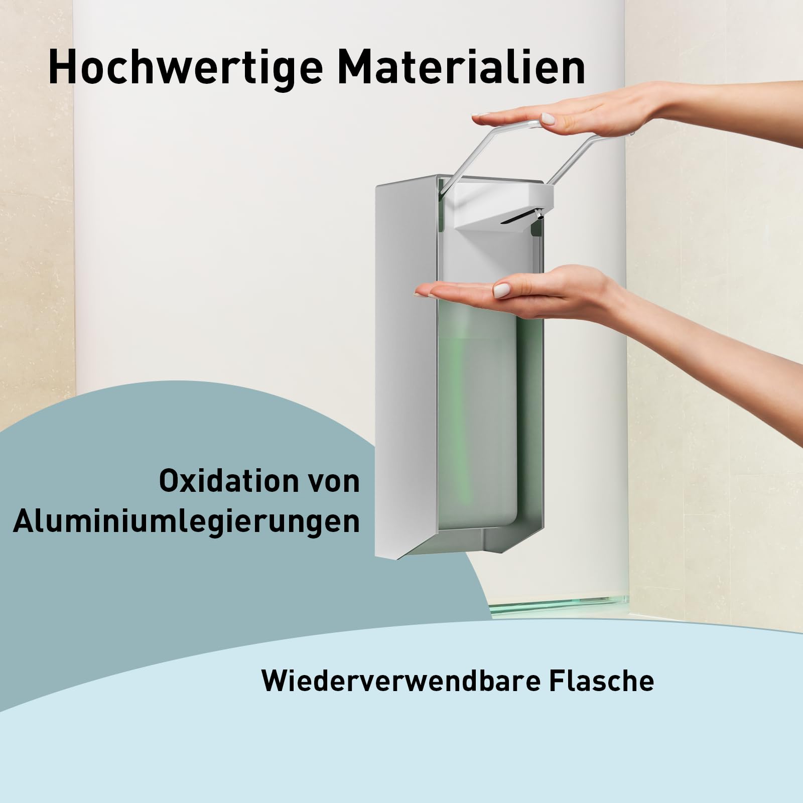 Eurospender 1000MLx2, Seifenspender Wandbefestigung, Seifenspender Mit Ellbogendruck Für Desinfektionsmittel Und Handseifen, Weißer Soap Dispenser, Aluminium