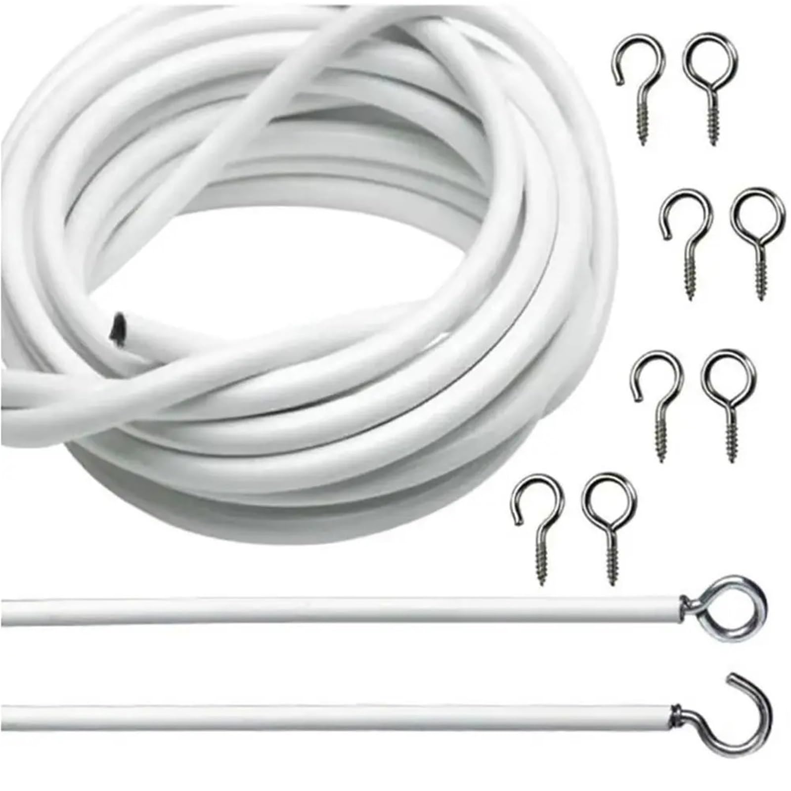 Cordone per Tende 1 Set da 2/3/4/5 Metri di Corda for Tende a Molla con Ganci e Occhielli, Cavo for Finestra, Rete Bianca for Appendere alla Parete per aste per Tende(5.0M Set)