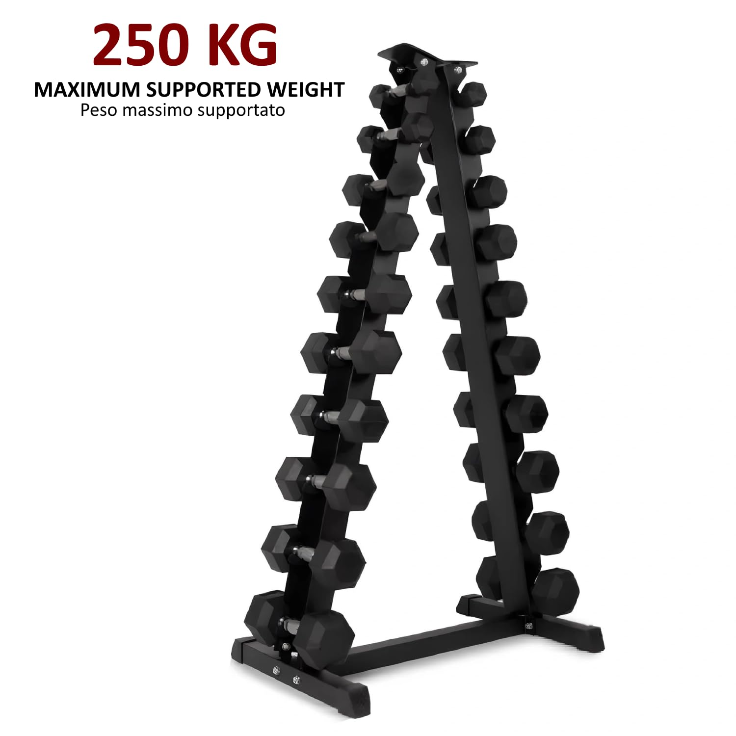 Rastrelliera Porta Manubri a Piramide in Acciaio, Stand Verticale Salvaspazio per Palestra e Home Gym