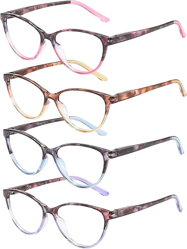 Miniatura 4 de Przene Paquete de 4 lentes de lectura con bloqueo de luz azul, lectores de ojo de gato para mujeres y hombres con bisagra de resorte